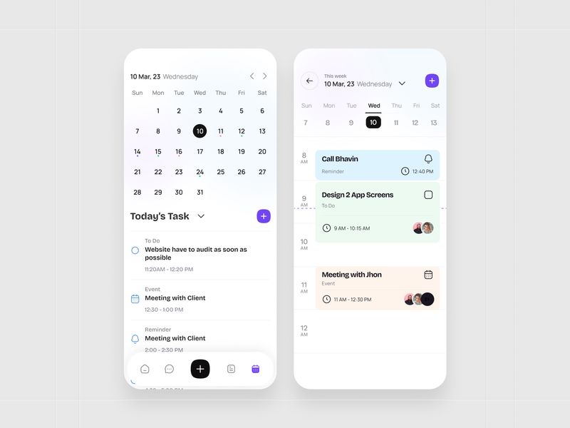 Task Management App UI – Calendar View & Daily Schedule Screens