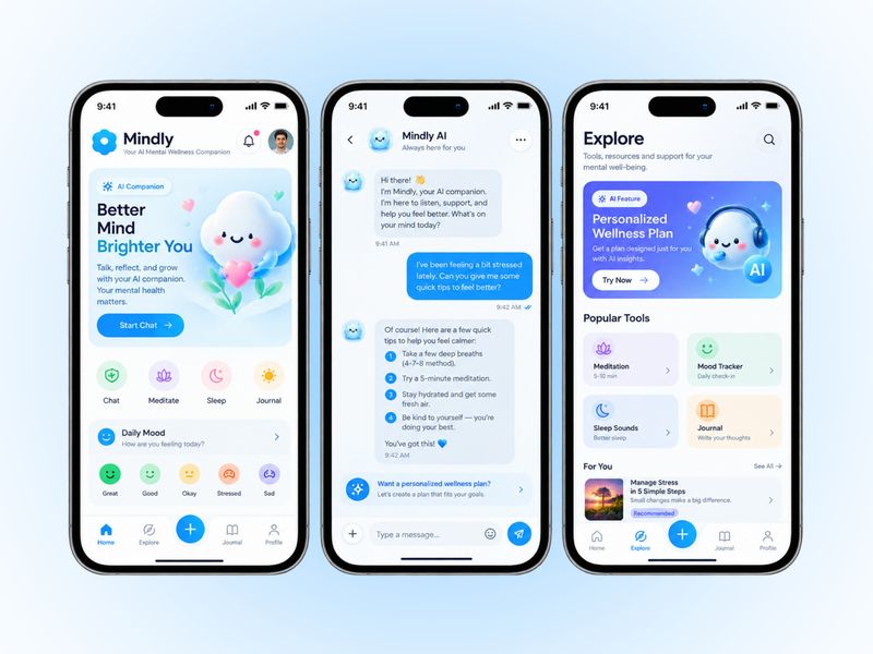 AI Mental Health App — Wellness & Mood Tracker UI
