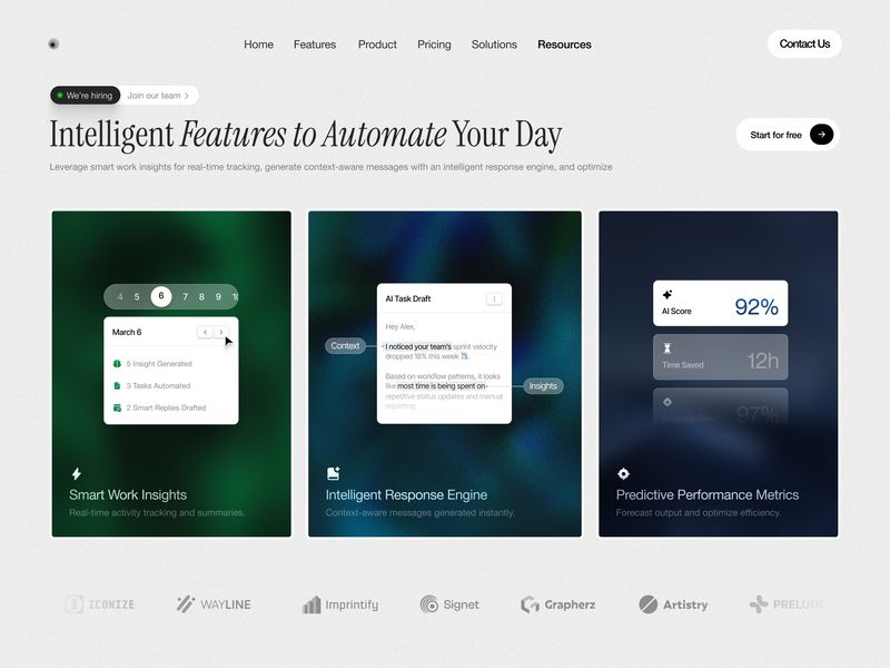 🧠 Intelligent Automation Feature Grid — SaaS Landing Page UI
