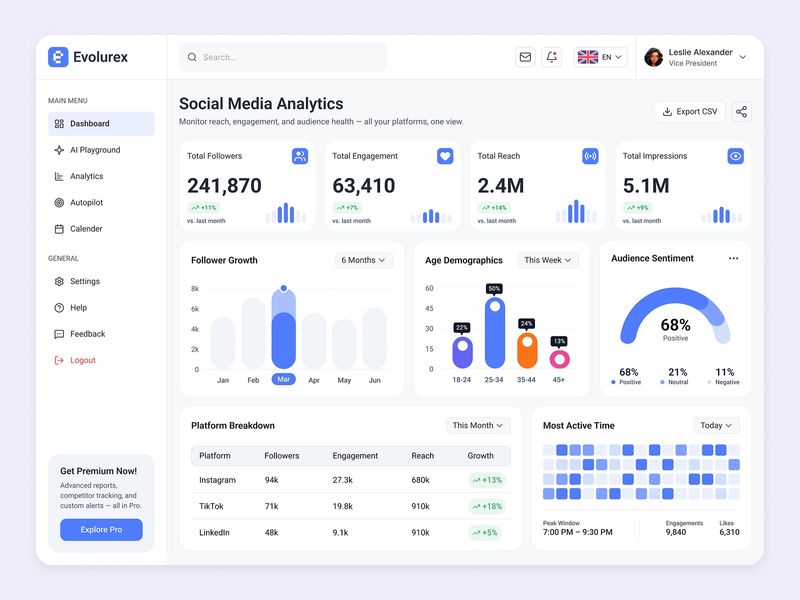 Evolurex - Social Media Analytics Dashboard UI