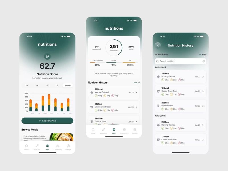 Fitness Nutrition App Design - Meal and Nutrition Score