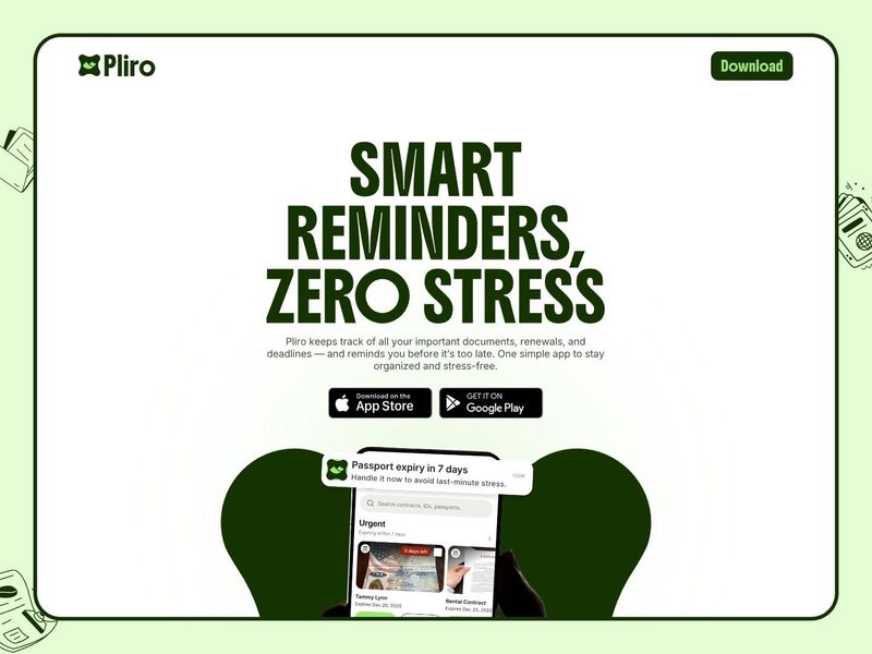 Pliro Mobile App Landing Page