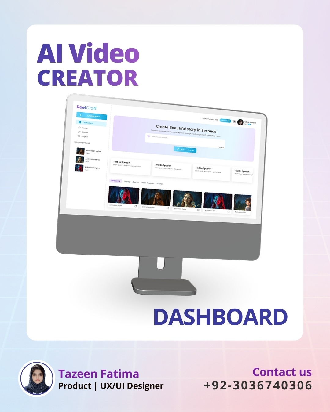 AI Video Creator Dashboard UI Design. Image 0