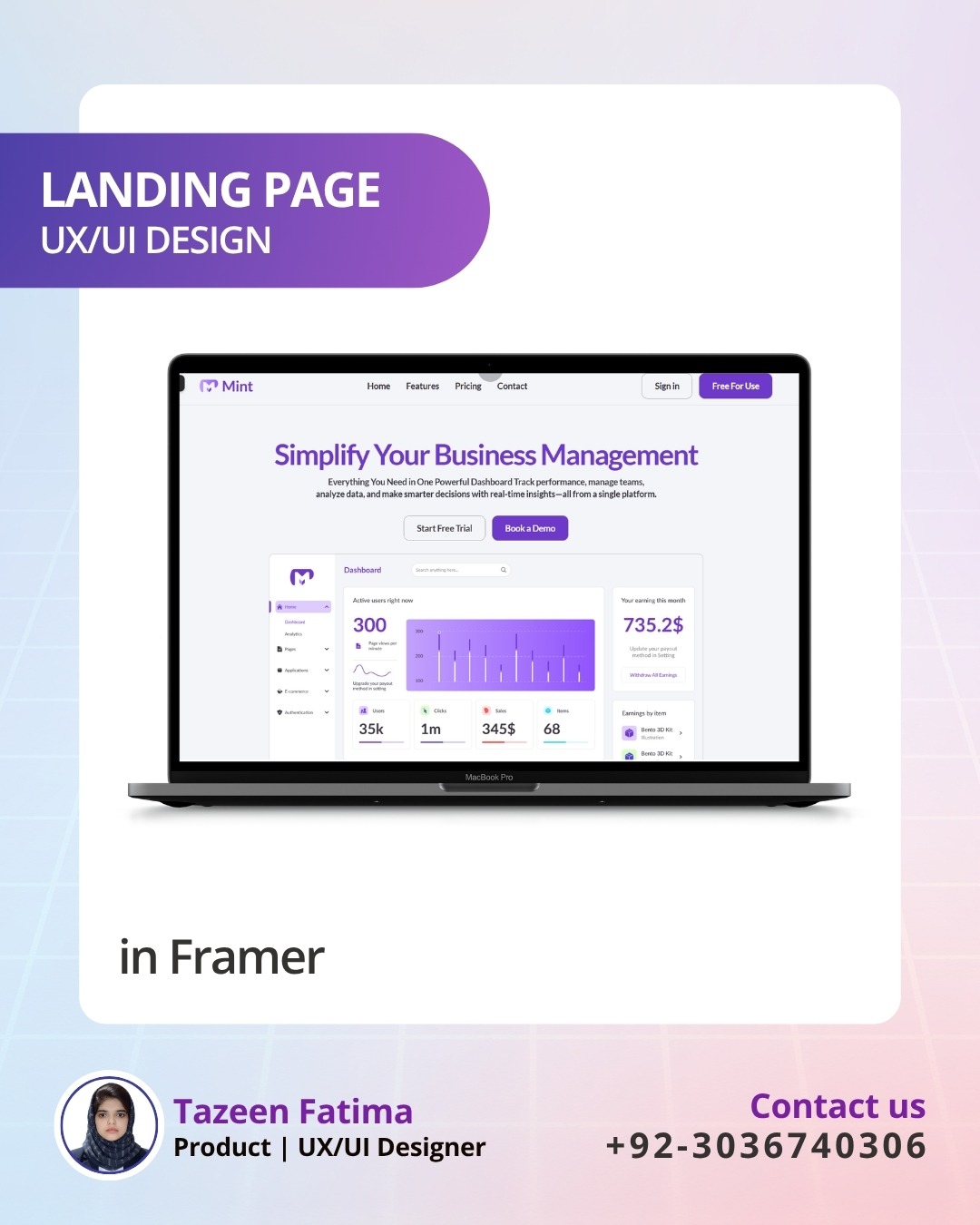 Designed this modern Landing Page UI in Framer Image 0