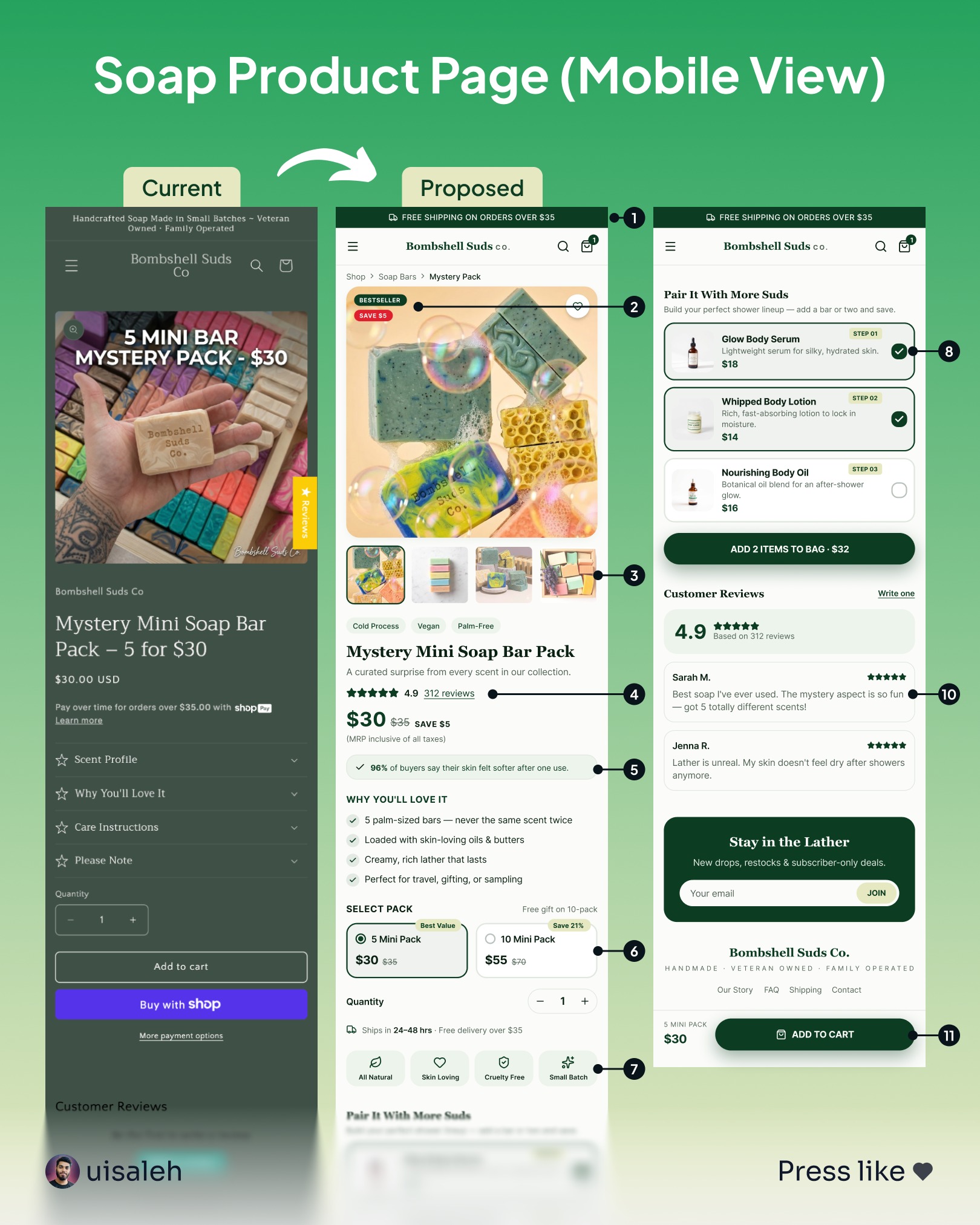 I recently redesigned the mobile experience for this soap product page with a conversion-focused approach.