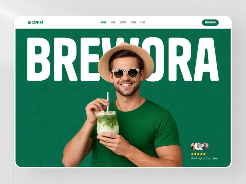 CAFFIRA -  Fresh Beverage Website UI with Bold Green Identity