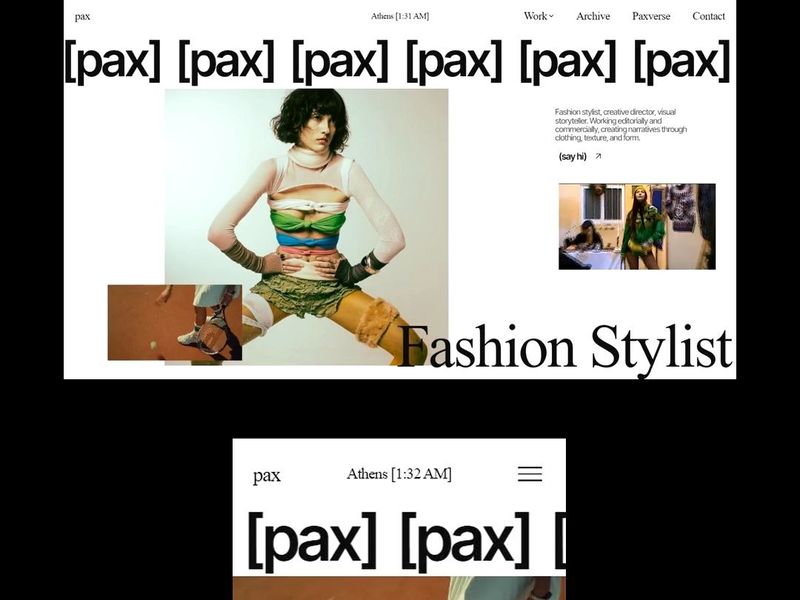 Paxter, creative website portfolio for fashion stylist