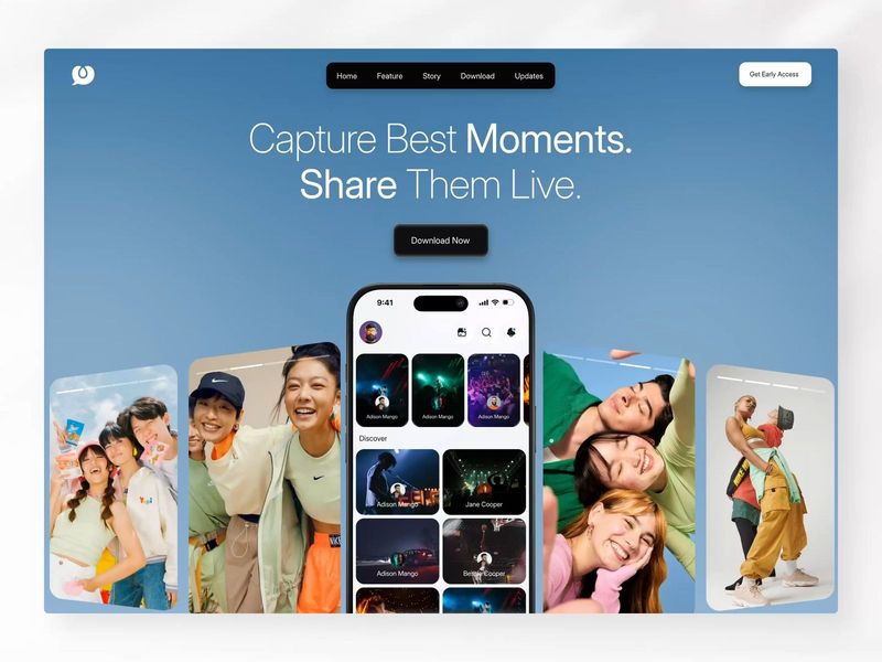 Momento - Social App Landing Page Design