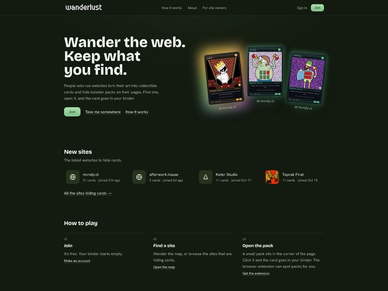 Wanderlust: collect cards hidden on the web