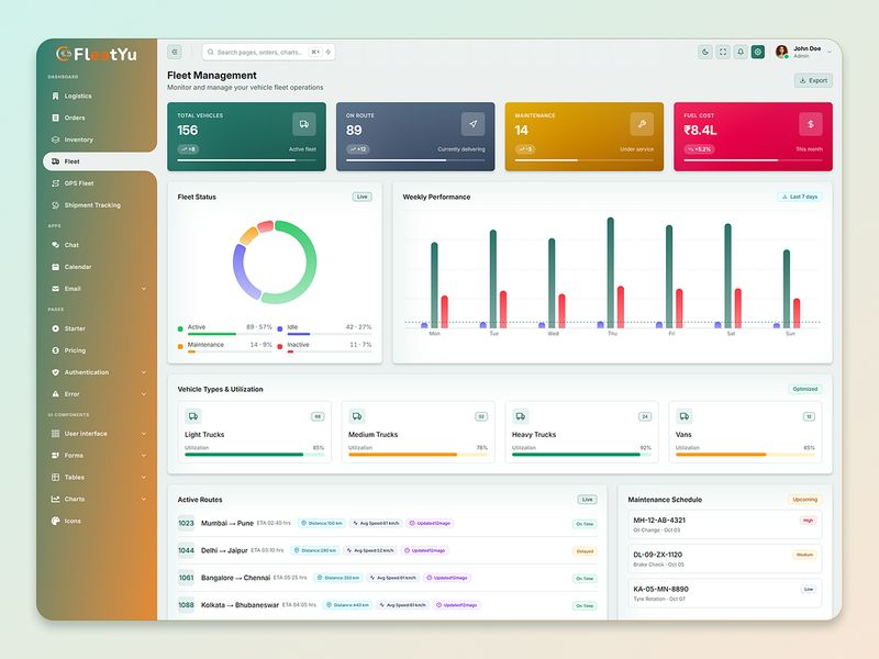 Fleetyu – React Logistics Admin Dashboard Template 🚛📊