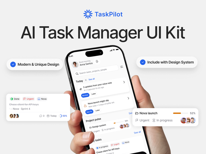 AI Task Manager App UI Kit - Mobile design asset by ui8