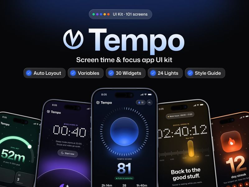 Tempo — Screen Time, Focus & Digital Wellbeing UI Kit - design asset by UI8