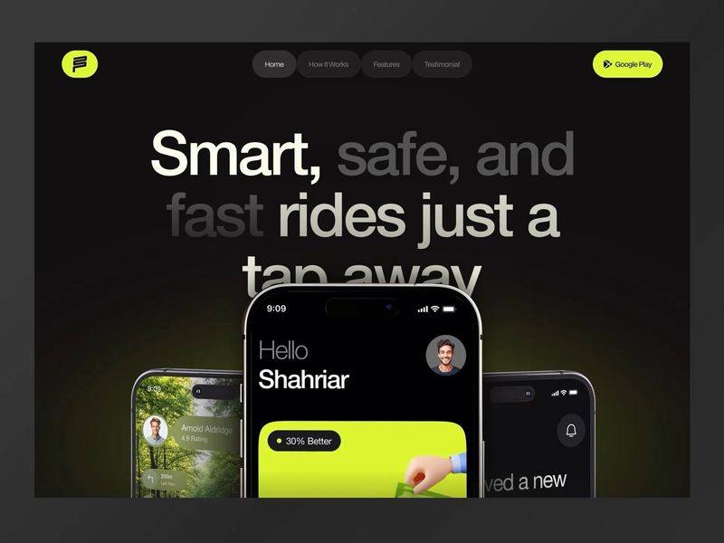 Ride Sharing Website Landing Page Design Motion Graphic