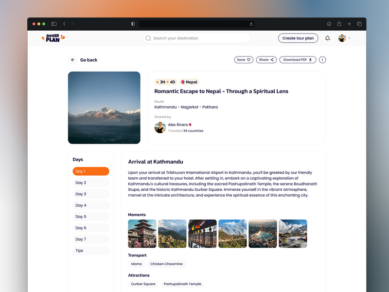 Tour Itinerary Details - Rover Plan