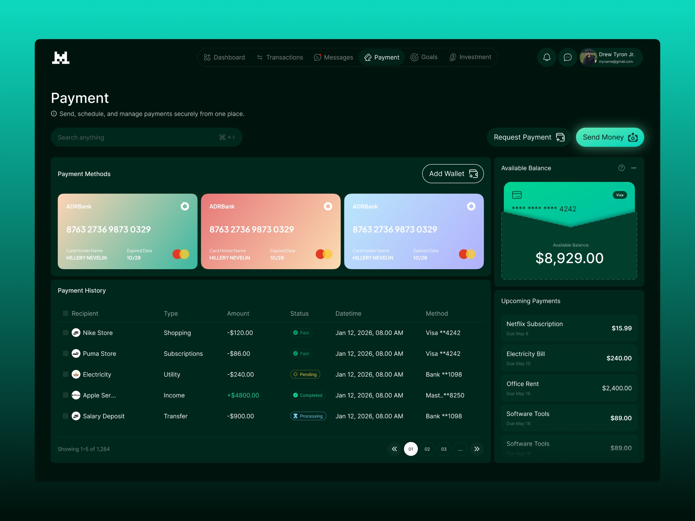 Payment Dashboard Fintech Web Image 0