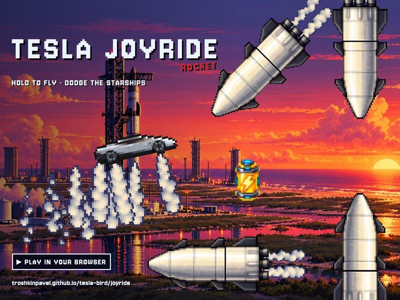 Tesla Joyride — pixel-art Roadster runner