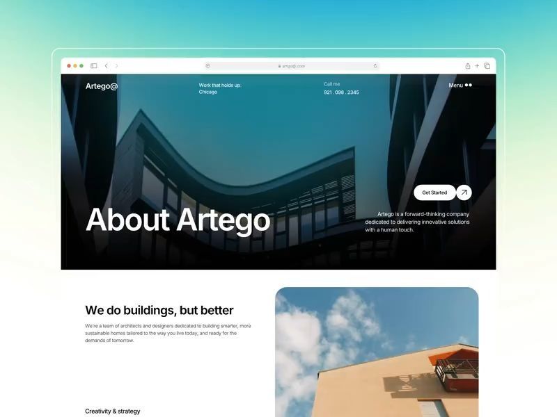 About Artego – Modern Architecture Agency Website | Clean Minimal UI Design