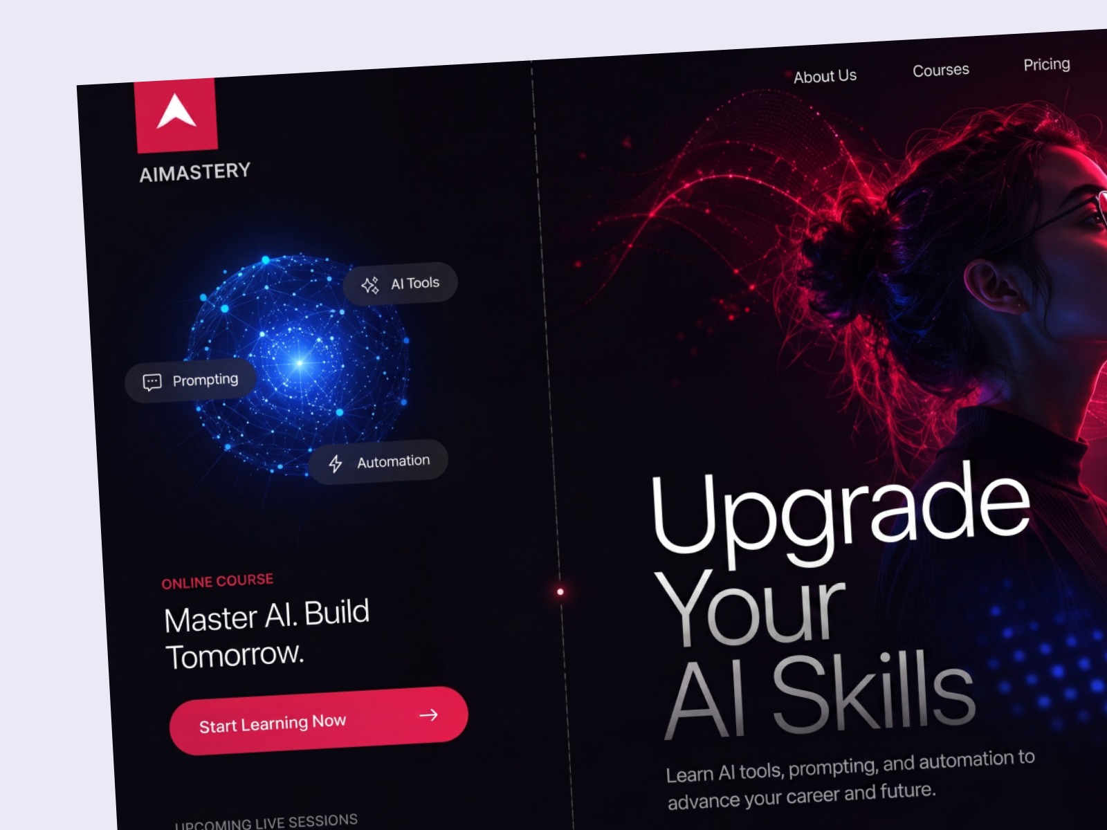 AI Learning Platform Website Hero Section Design Dark UI Image 0