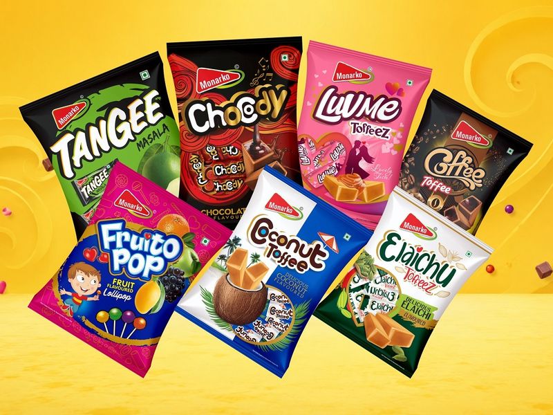 Monarko Confectionery Packaging: Bold Colors and Playful Brand Identity
