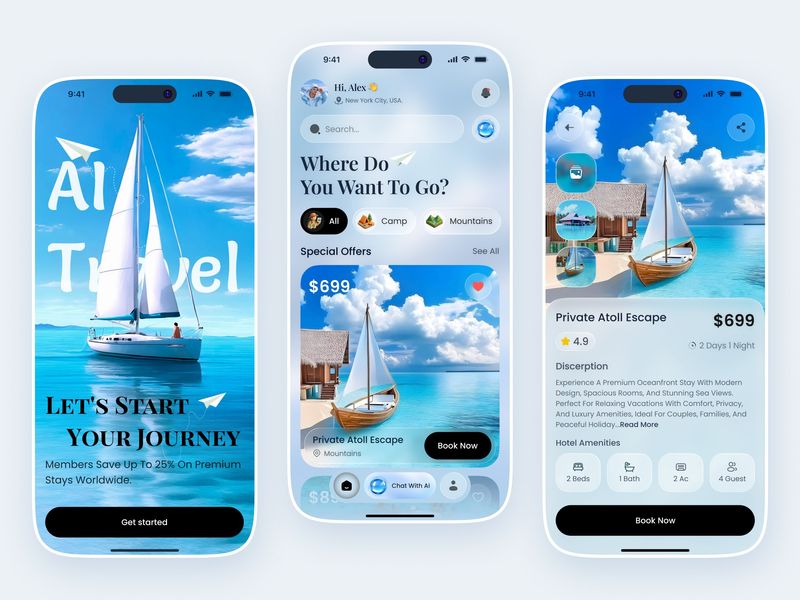 AI Travel App — Smart Vacation & Hotel Booking UI