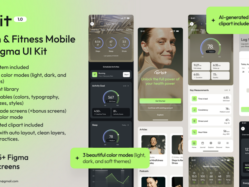 Orbit – Health & Fitness Mobile App Figma UI Kit