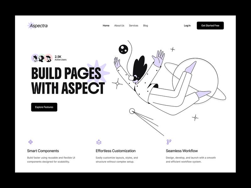 Modern Website Builder Landing Page UI with Minimal Illustration