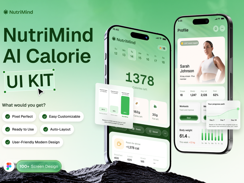 NutriMind - AI Calorie Mobile Apps - Mobile design asset by ui8