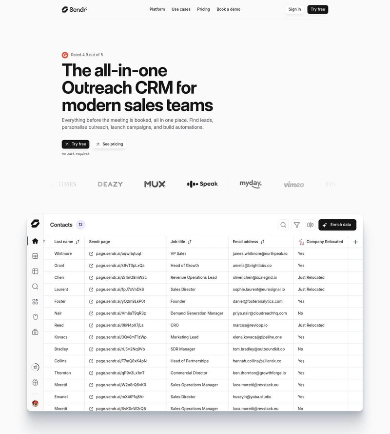 Screenshot taken from sendr.ai