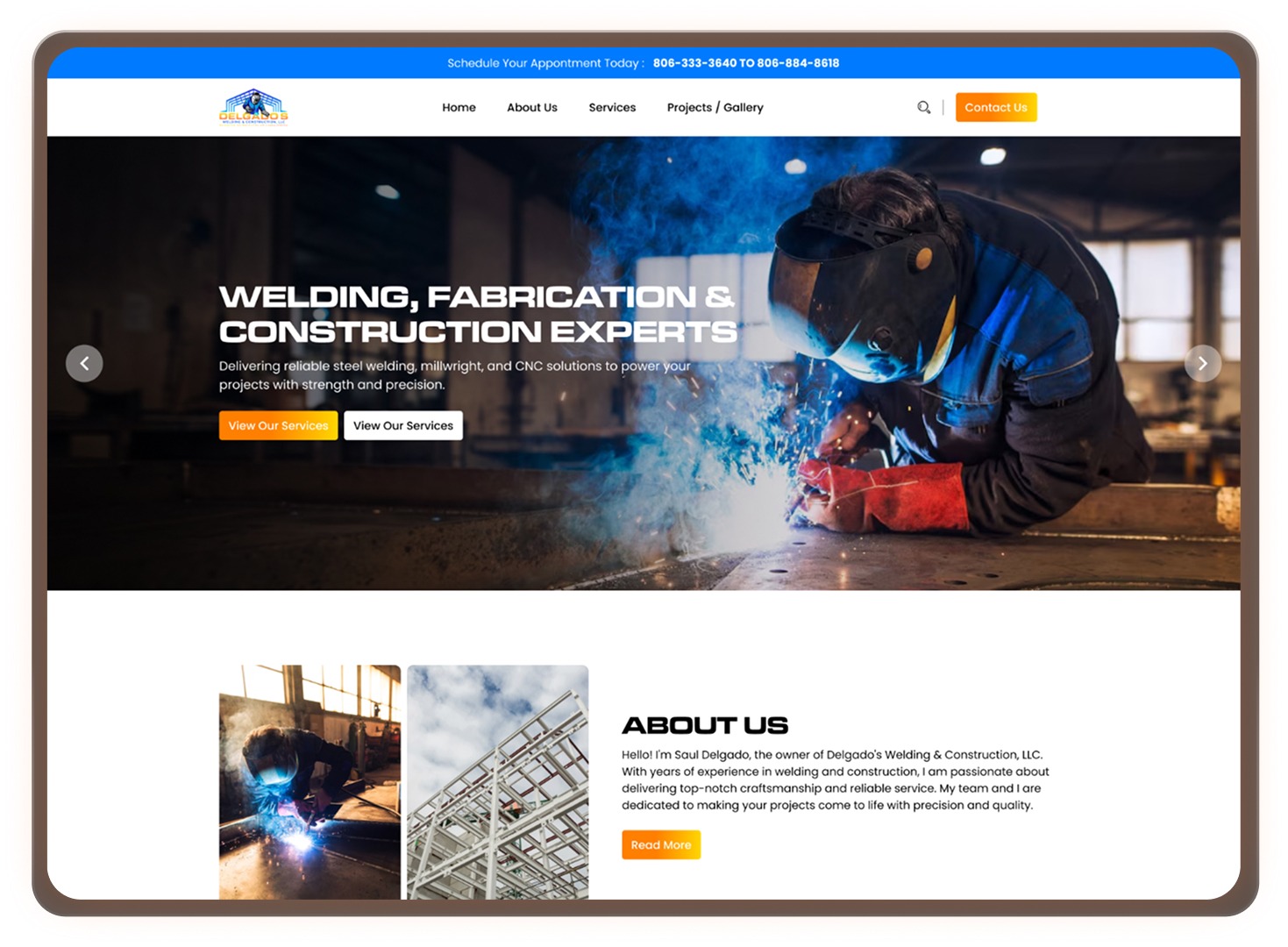 Delgado's Welding & Construction Website Homepage Design