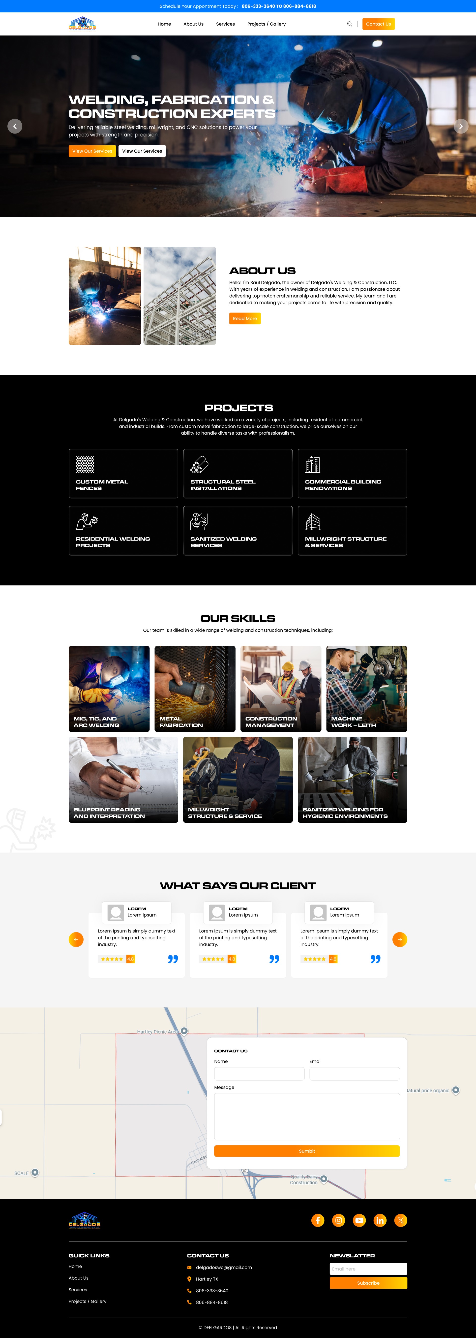 Delgado's Welding & Construction Website Homepage Design Image 0