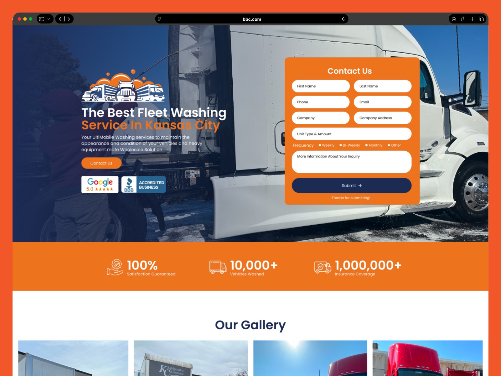 Commercial Fleet Wash Landing Page UI Design