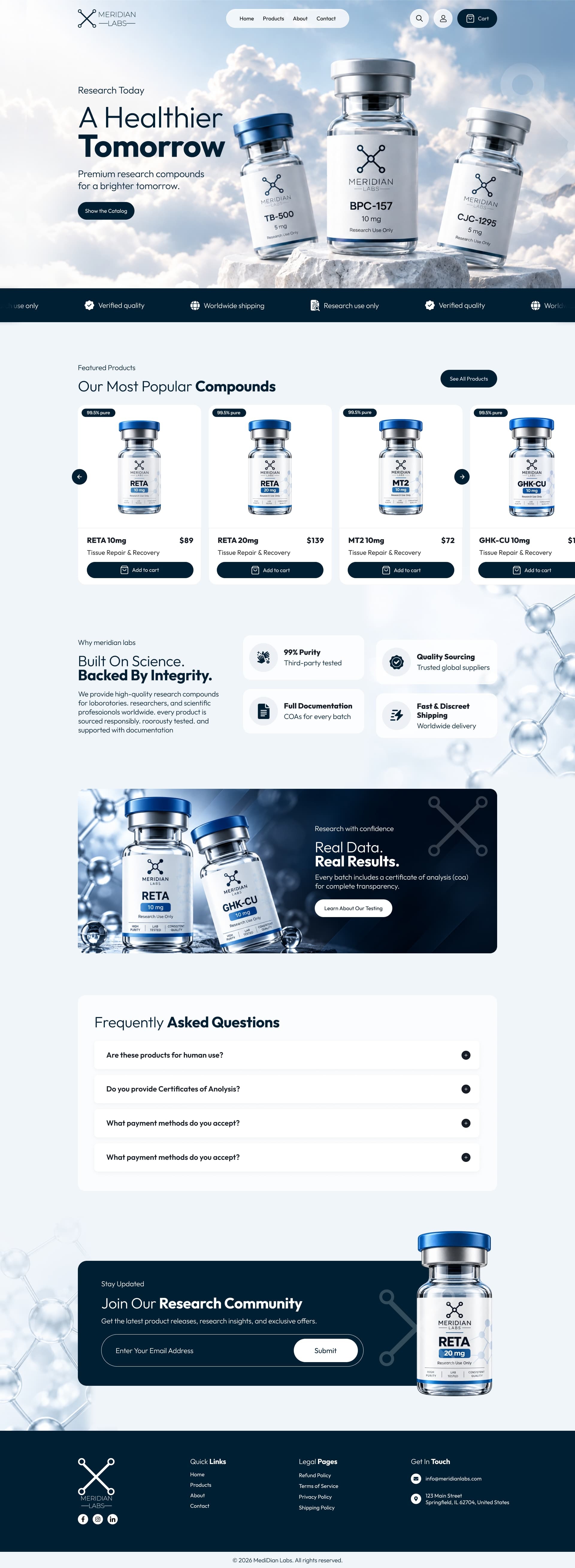 Meridian Labs | Clean eCommerce Website Design UI/UX Image 0