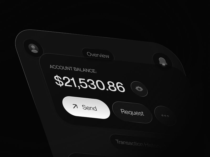 Liquid Glass Fintech App (Dark Mode)