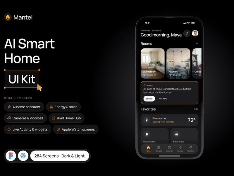 Mantel – AI Smart Home App UI Kit - Mobile design asset by UI8