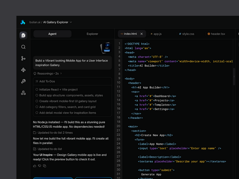 No-Code SaaS - AI App Builder Dashboard UI/UX Design | Bulian AI