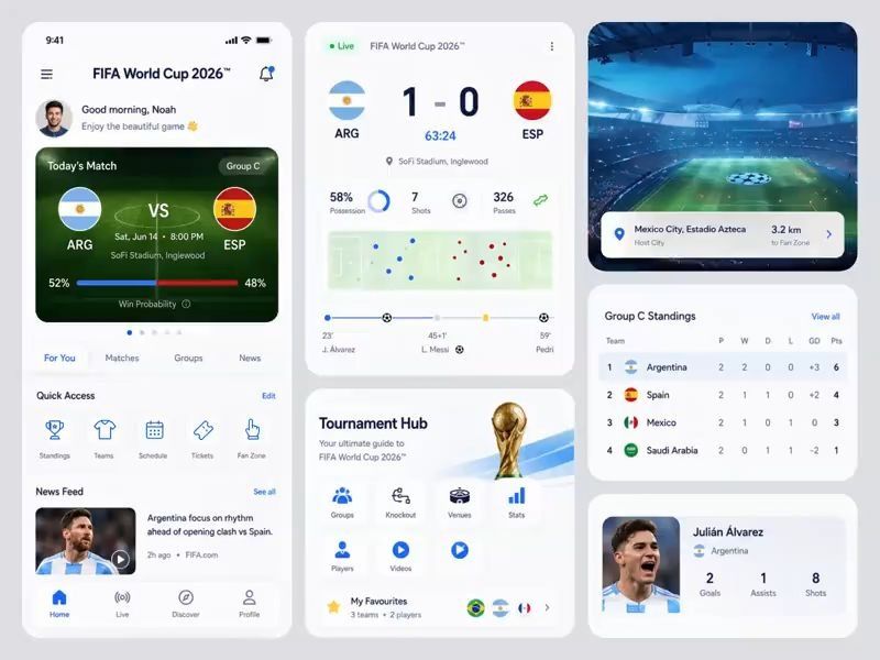 FIFA World Cup 2026 App and Live Match Statistics UI