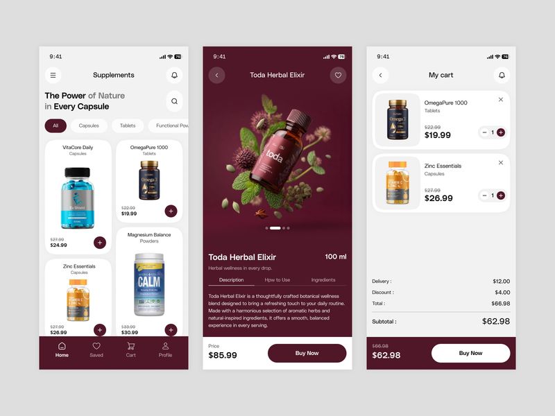 Supplement E-commerce App | Mobile UI/UX Design