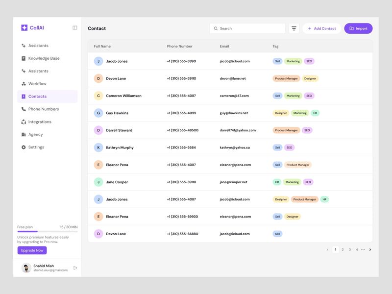 CallAI voice agent - Contacts us page