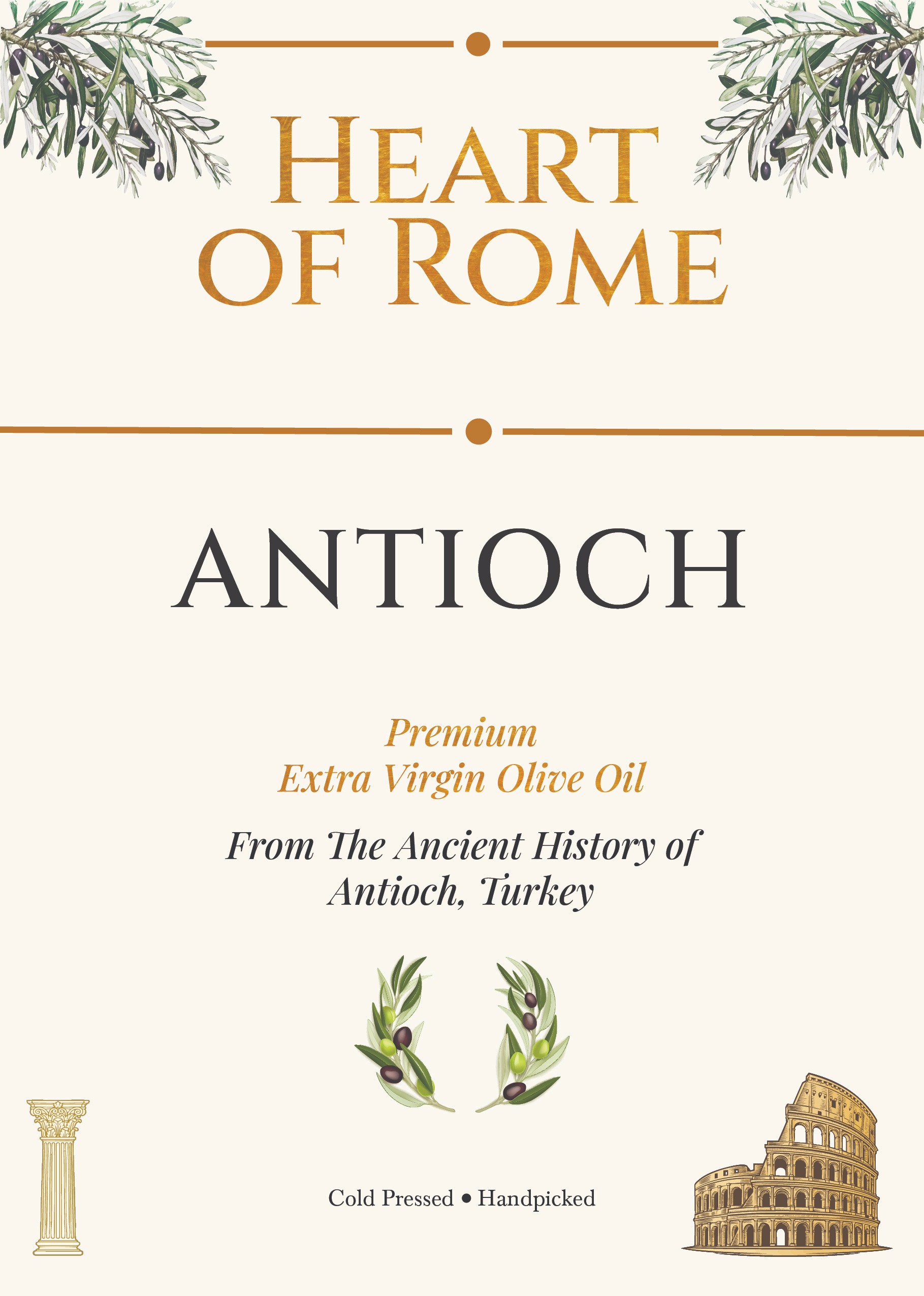 HEART OF ROME: ANTIOCH – Premium Olive Oil Packaging Design Image 1