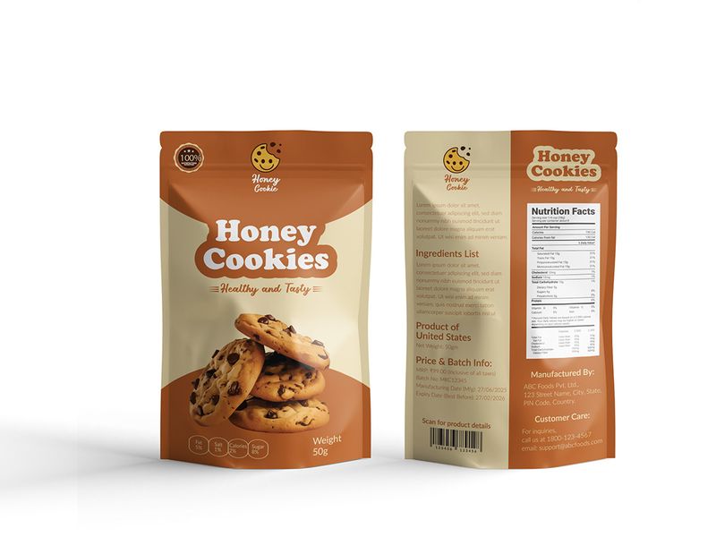 Honey Cookies Pouch Packaging Design