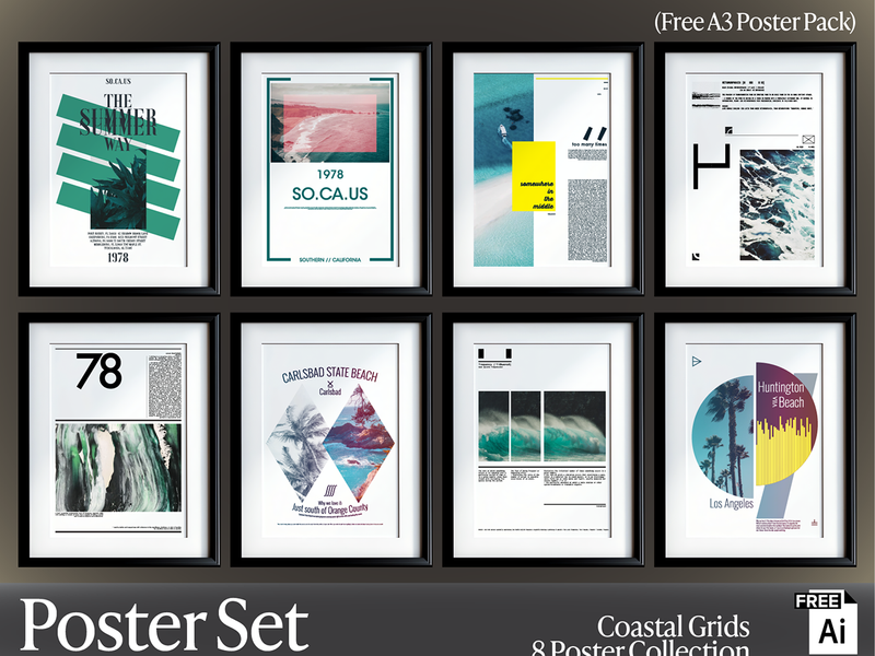 Coastal Grids — 8 Free Experimental Posters (AI Pack)