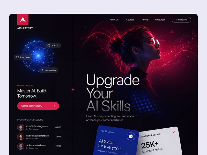 AI Learning Platform Website Hero Section Design Dark UI