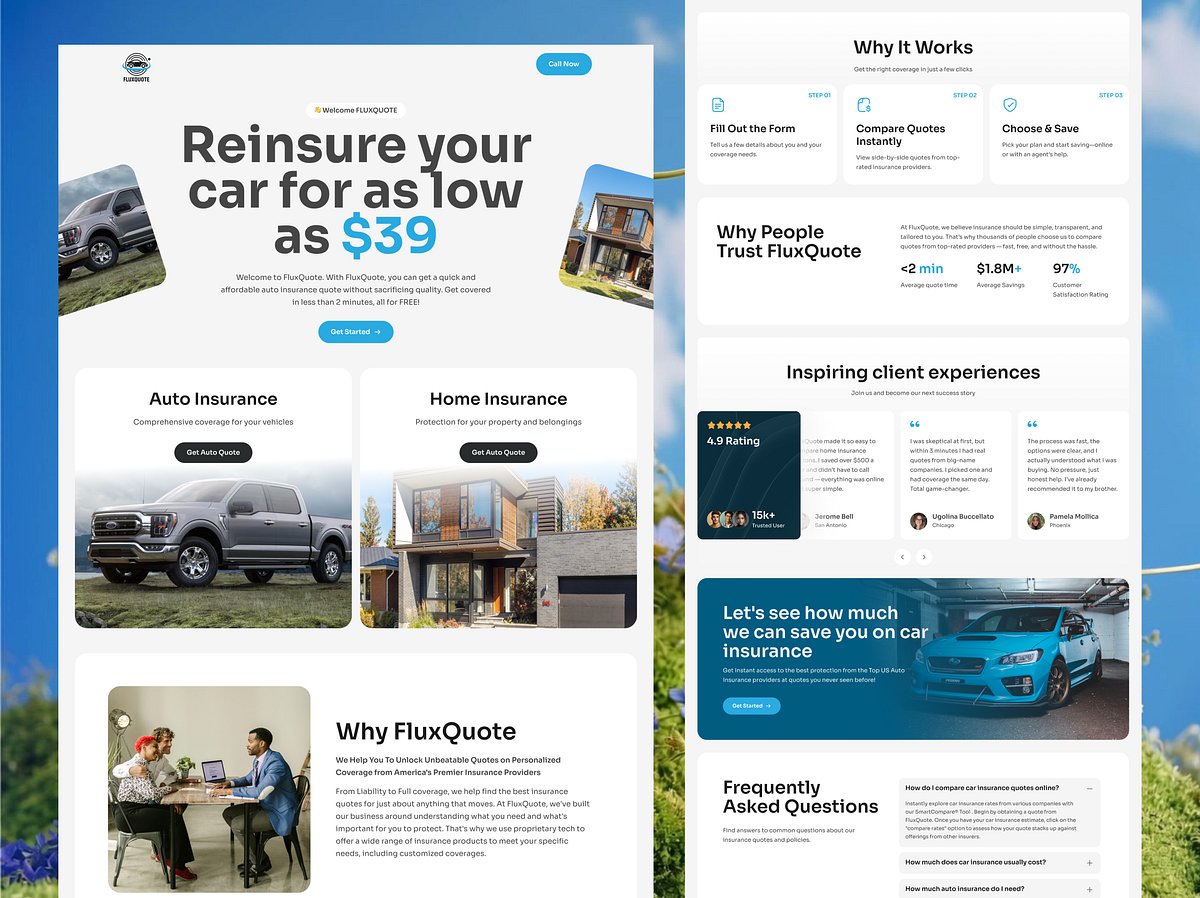 FluxQuote – Auto & Home Insurance Landing Page Design Image 0