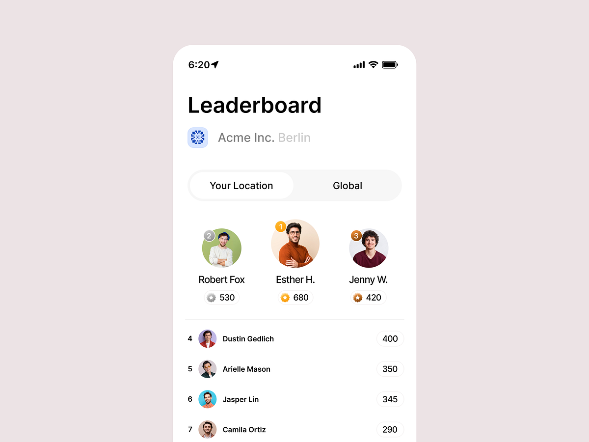 Leaderboard Mobile App UI Design Image 1