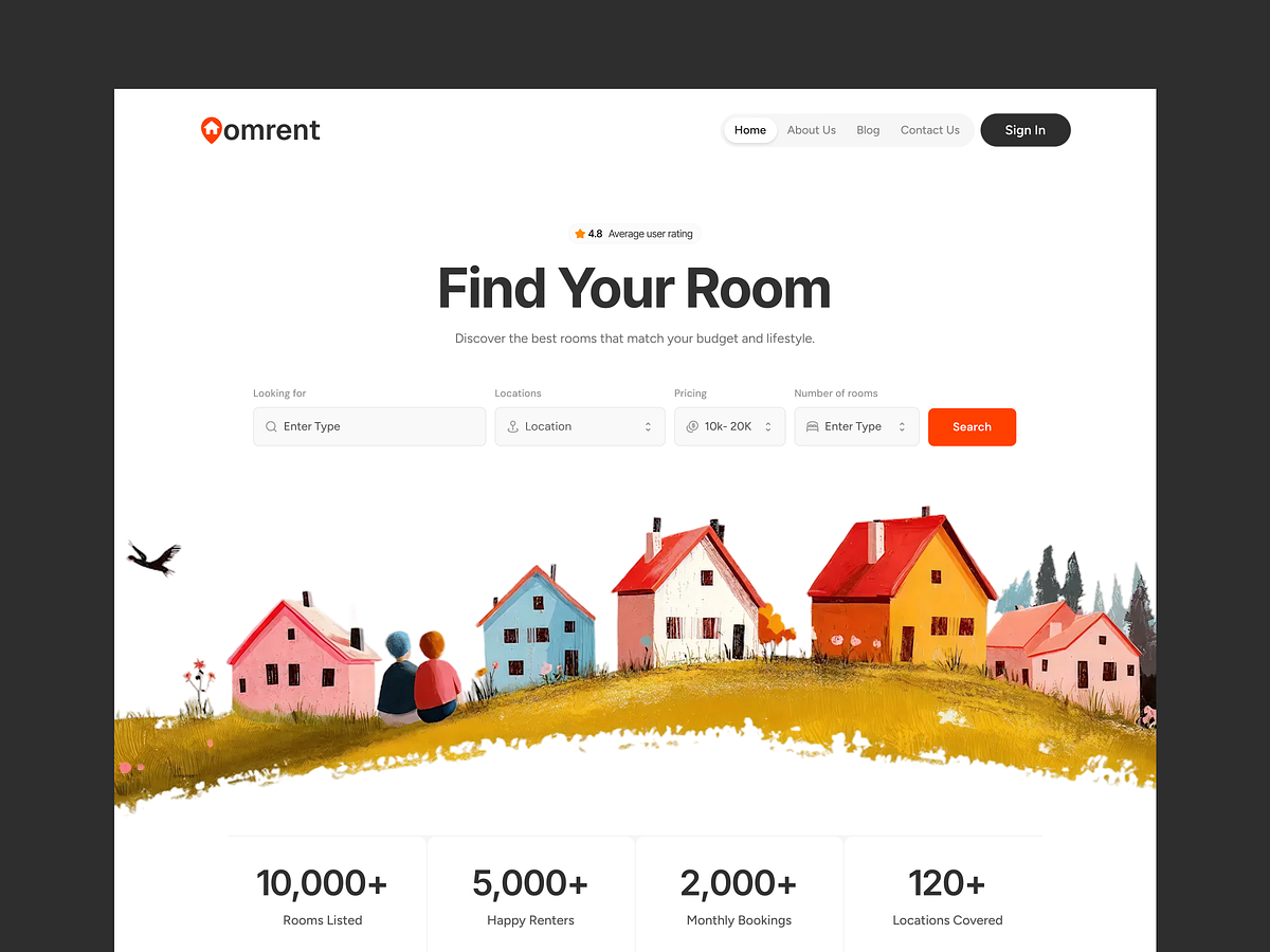 Omrent – Room Rental Landing Page Image 0