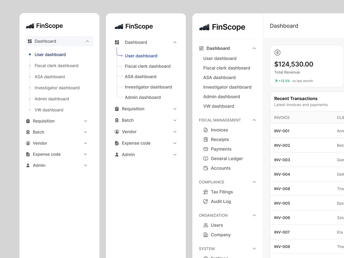 FinScope - Side Bar Menu CRM Dashboard UI