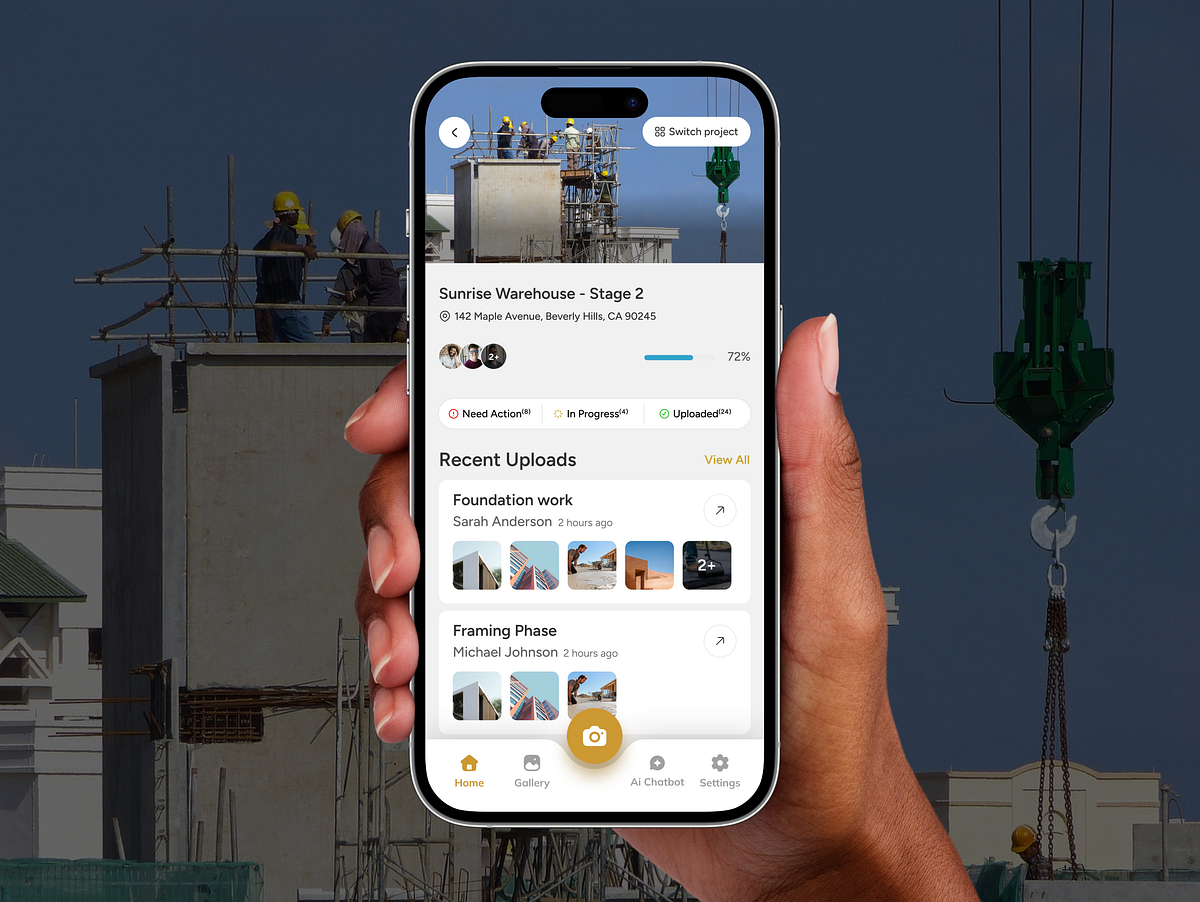 Mobile app dashboard - Construction project management app UI