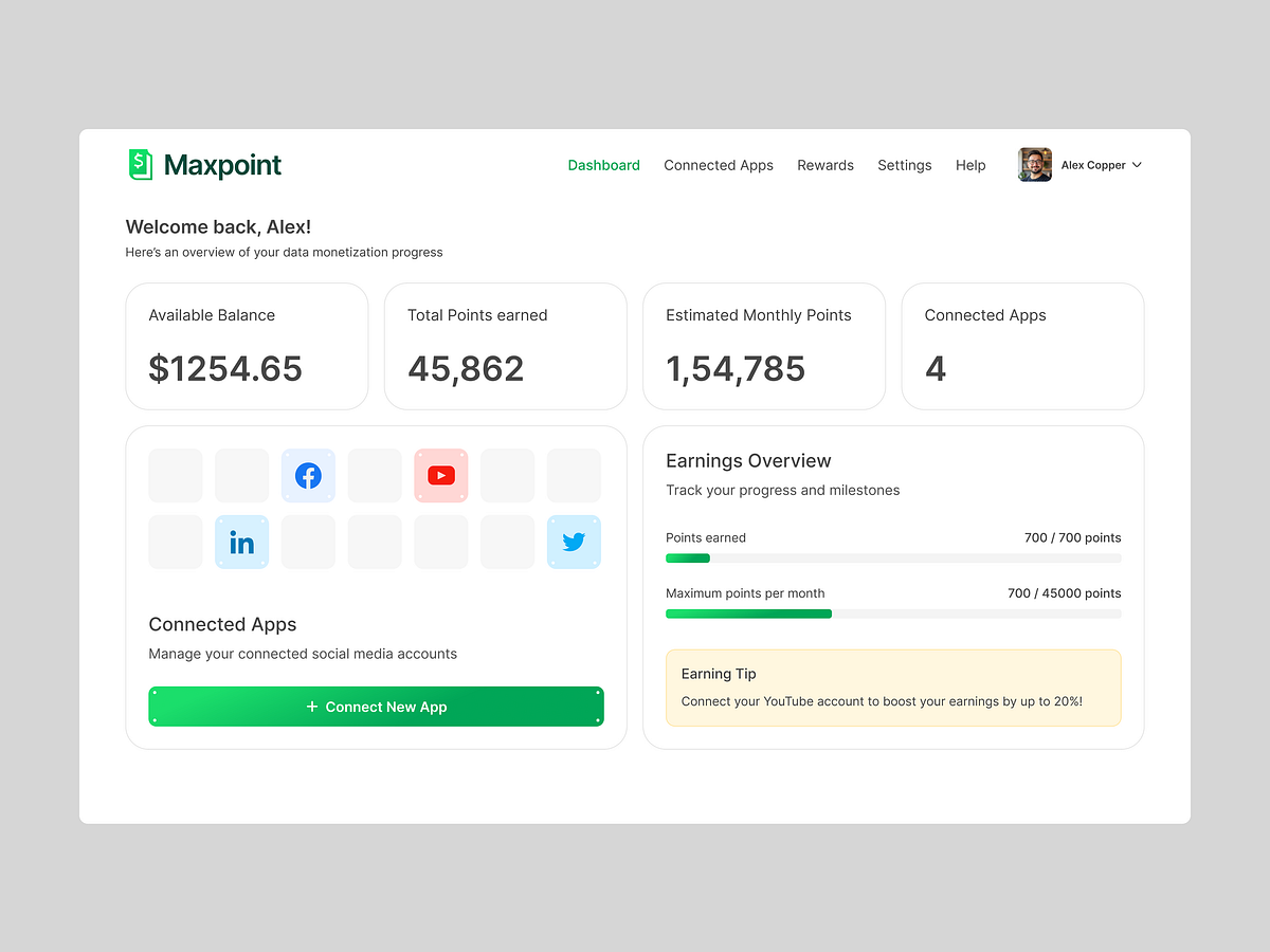 Maxpoint  — Fintech Dashboard UI | Data Monetization Platform