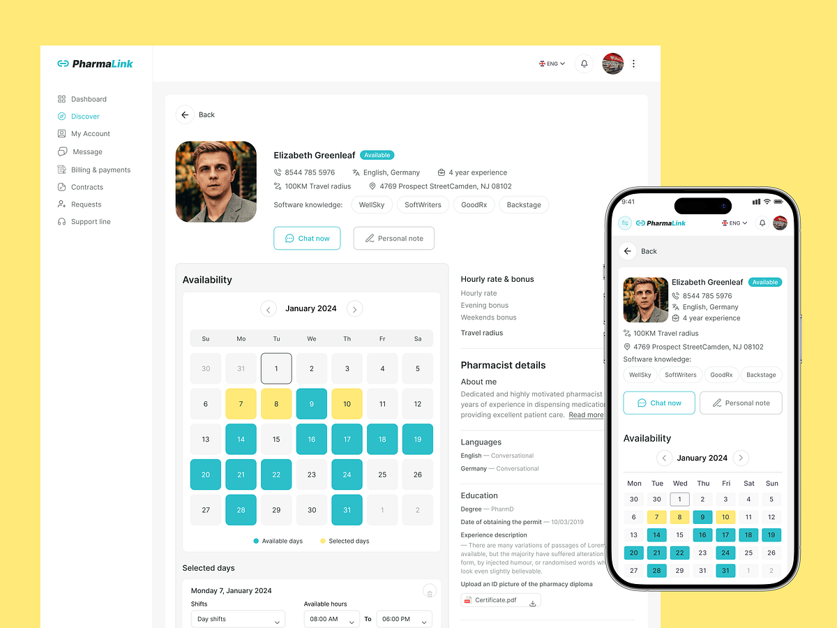 PharmaLink - Pharmacist Profile & Availability Dashboard Image 0