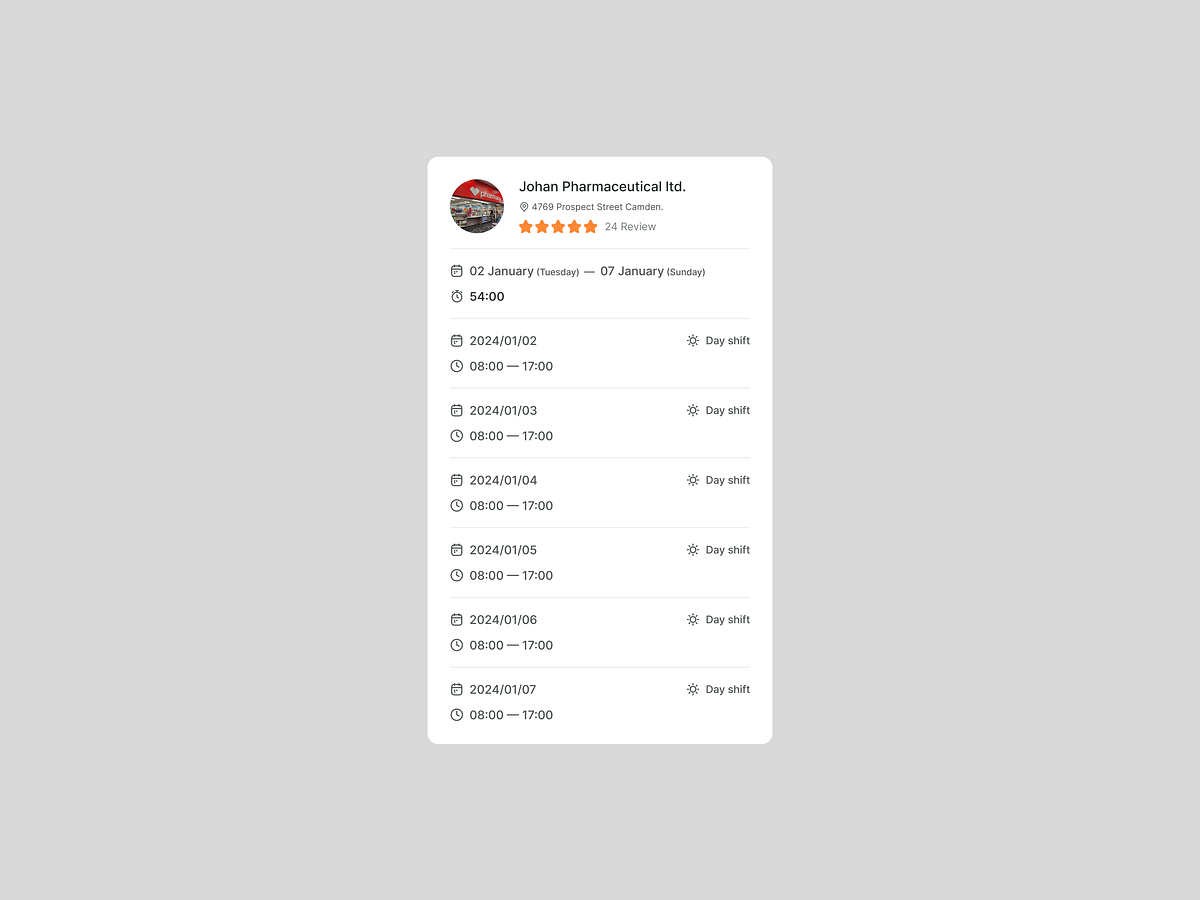 Shift Contract Details Card UI Image 0